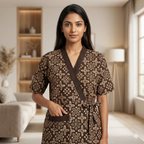 Pure Cotton Brown Pansy Housecoat
