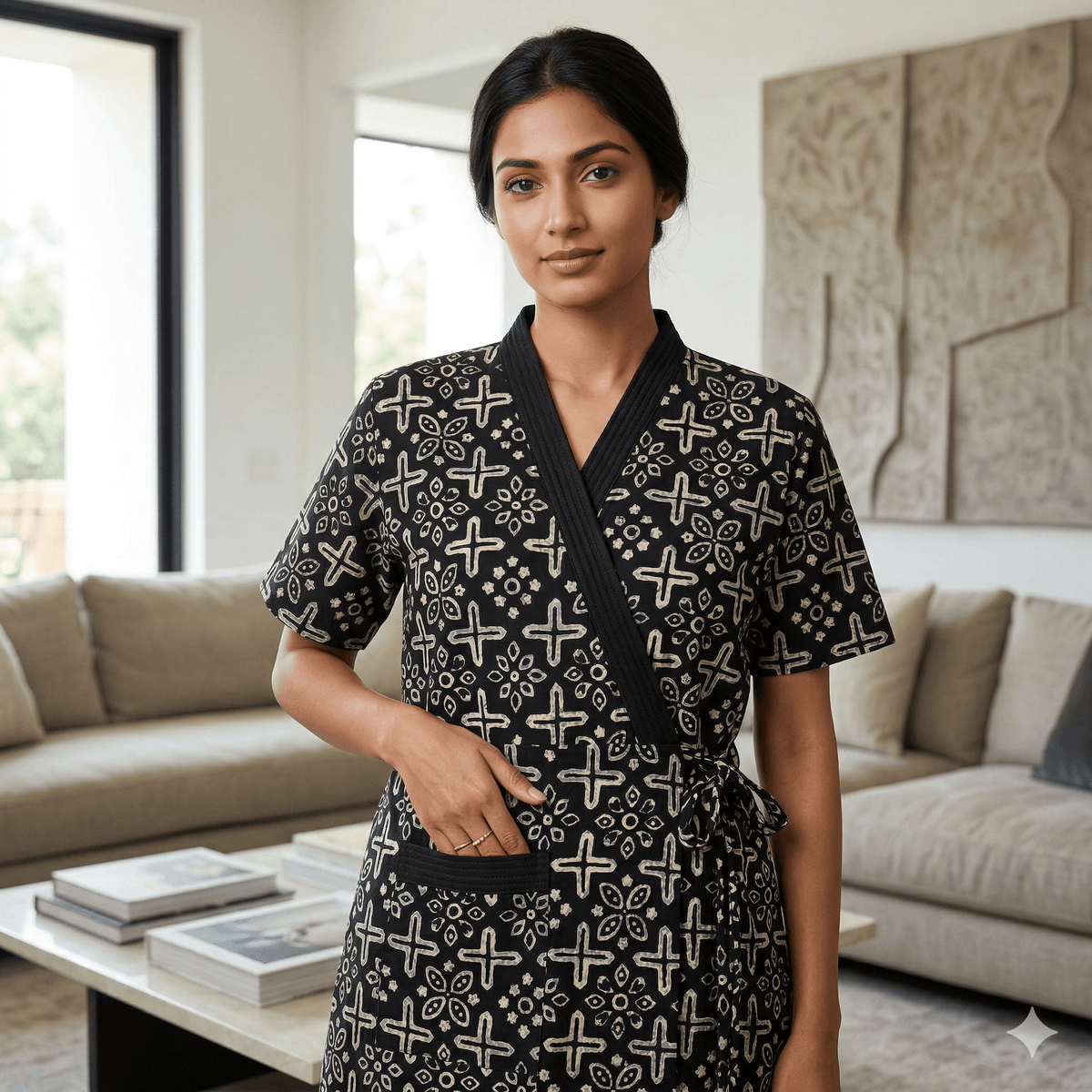 Pure Cotton Ebony Pansy Housecoat