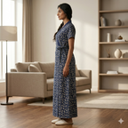 Pure Cotton Indigo Blue Pansy Housecoat