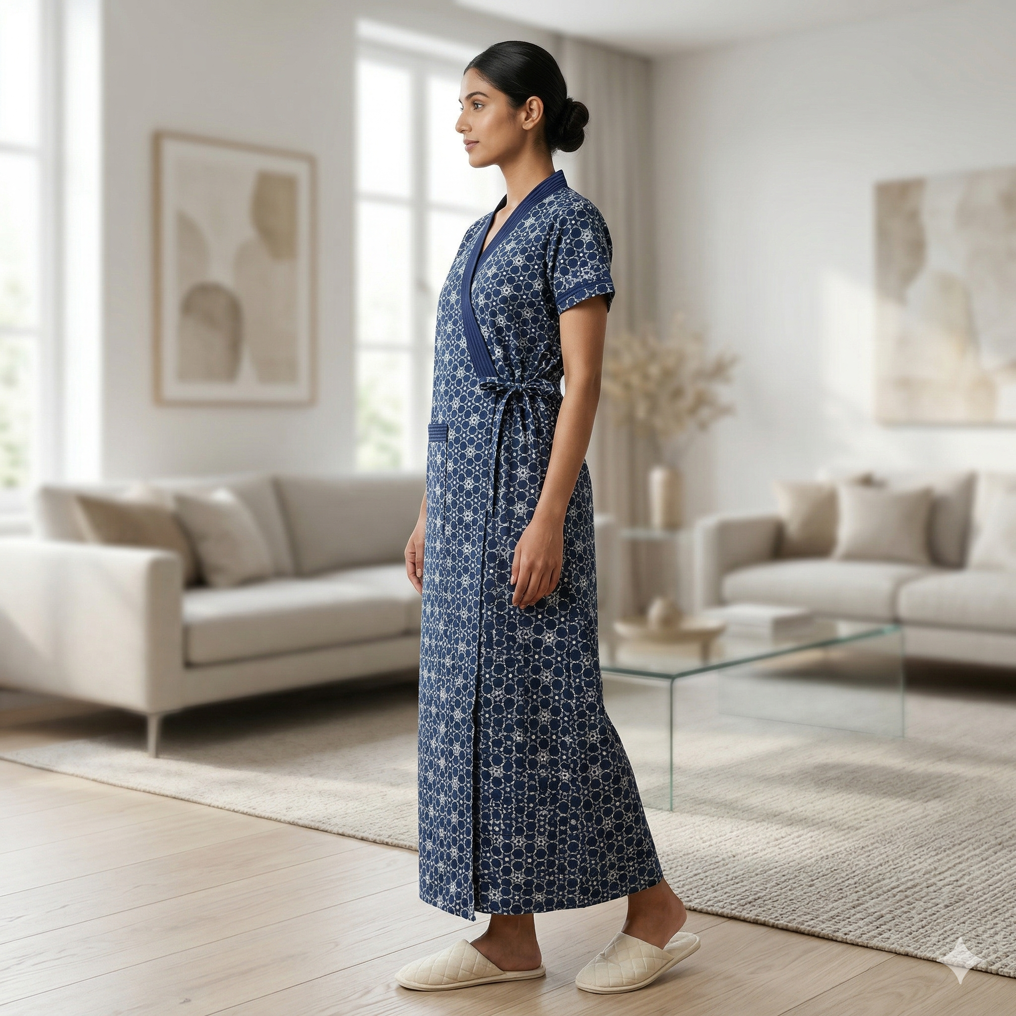 Pure Cotton lapis Blue Pansy Housecoat