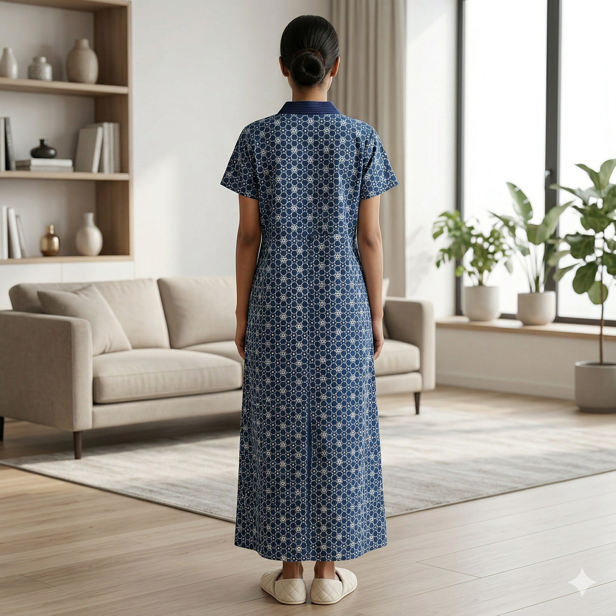 Pure Cotton lapis Blue Pansy Housecoat