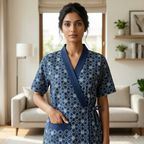 Pure Cotton lapis Blue Pansy Housecoat