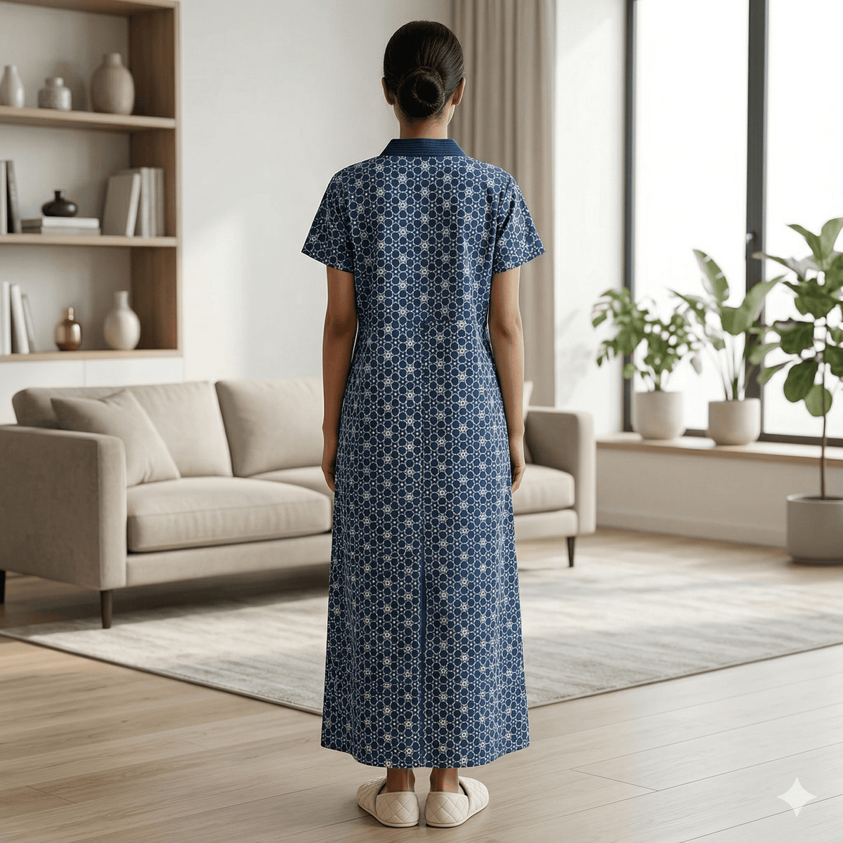 Pure Cotton lapis Blue Pansy Housecoat