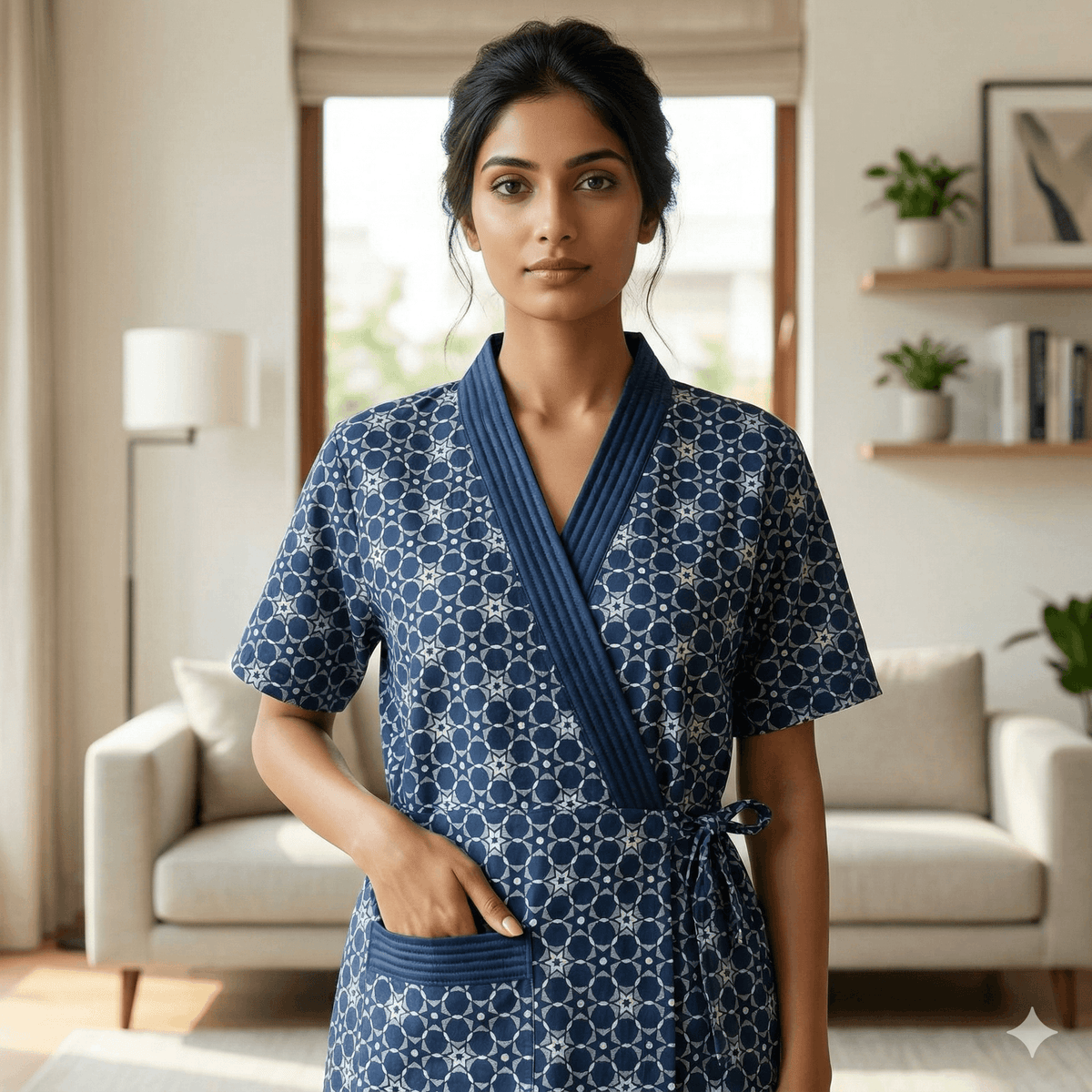 Pure Cotton lapis Blue Pansy Housecoat
