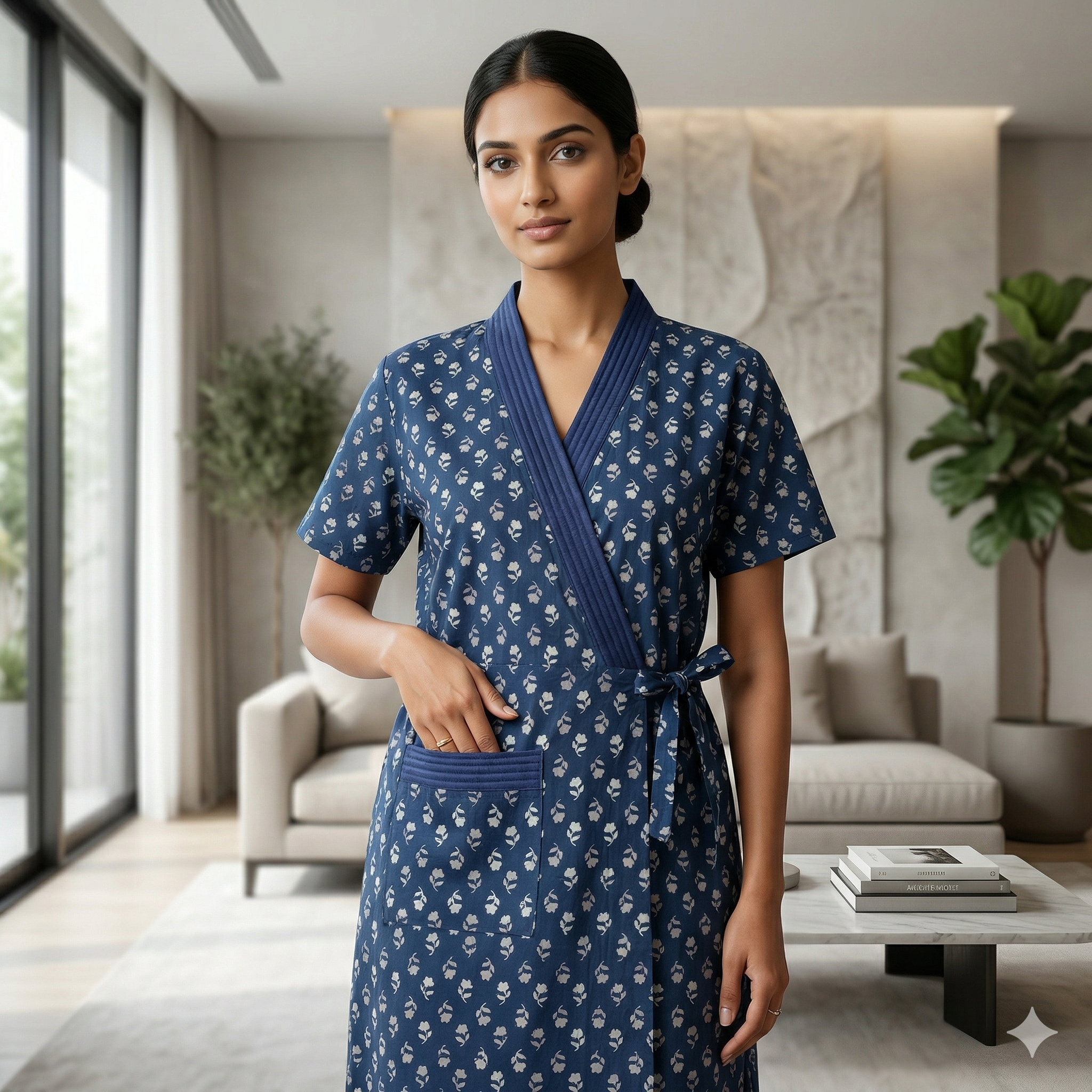 Pure Cotton Azure Blue Pansy Housecoat