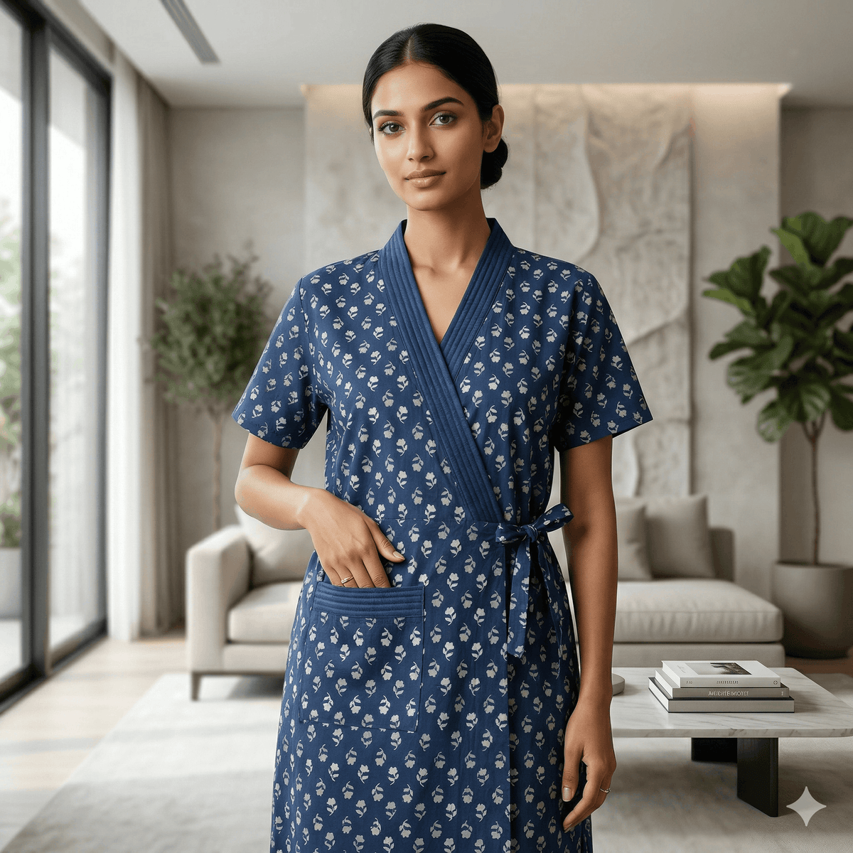 Pure Cotton Azure Blue Pansy Housecoat