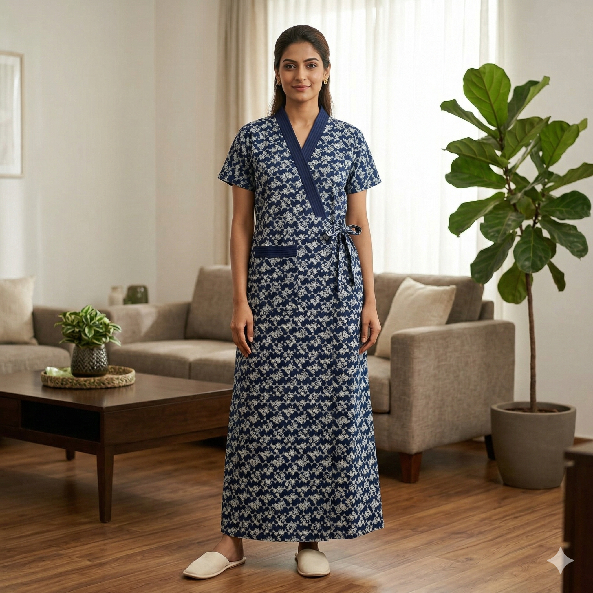 Pure Cotton Admiral Blue Pansy Housecoat