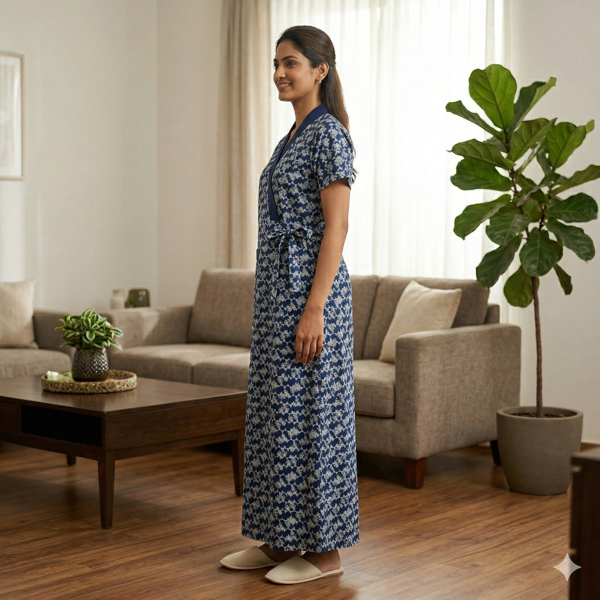 Pure Cotton Admiral Blue Pansy Housecoat