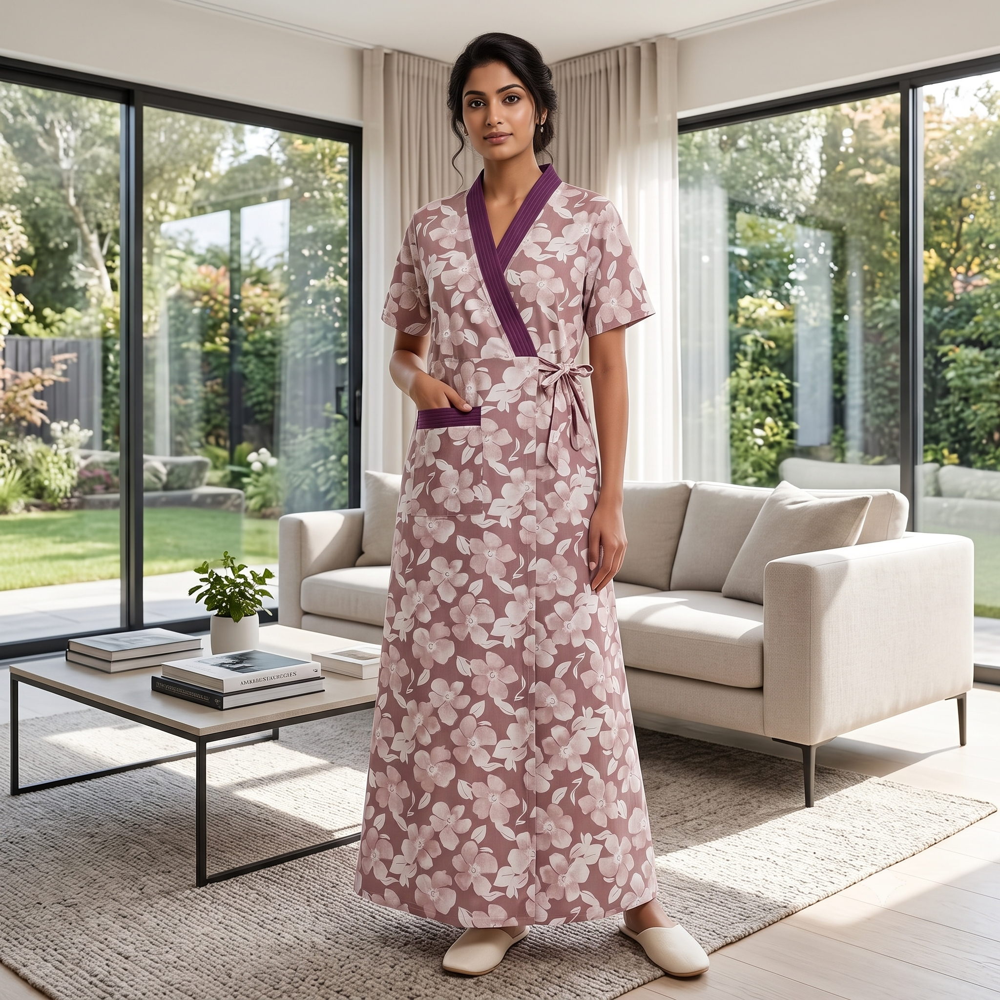 Bizzy Lizzy Purple Chrysanthemum 2pc Set Housecoat