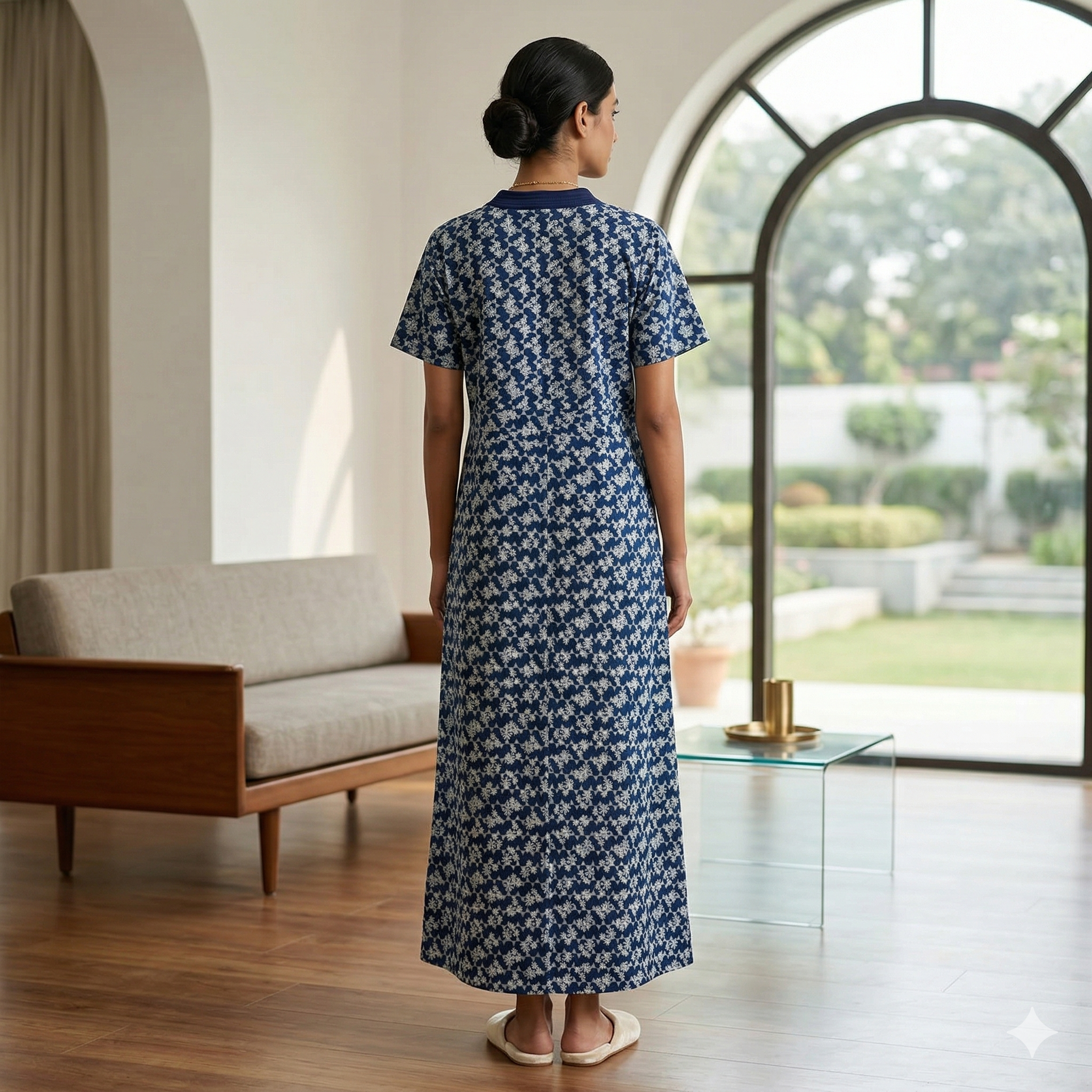 Pure Cotton Admiral Blue Pansy Housecoat