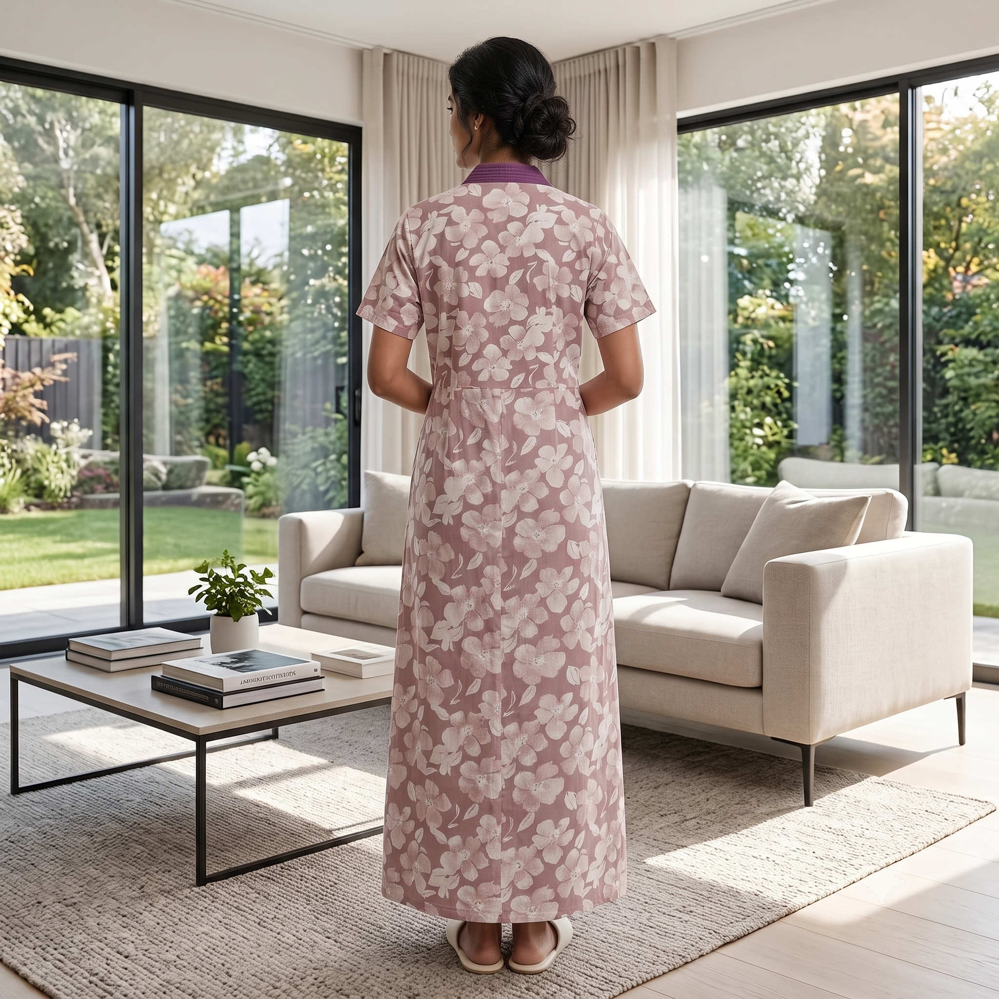 Bizzy Lizzy Purple Chrysanthemum 2pc Set Housecoat