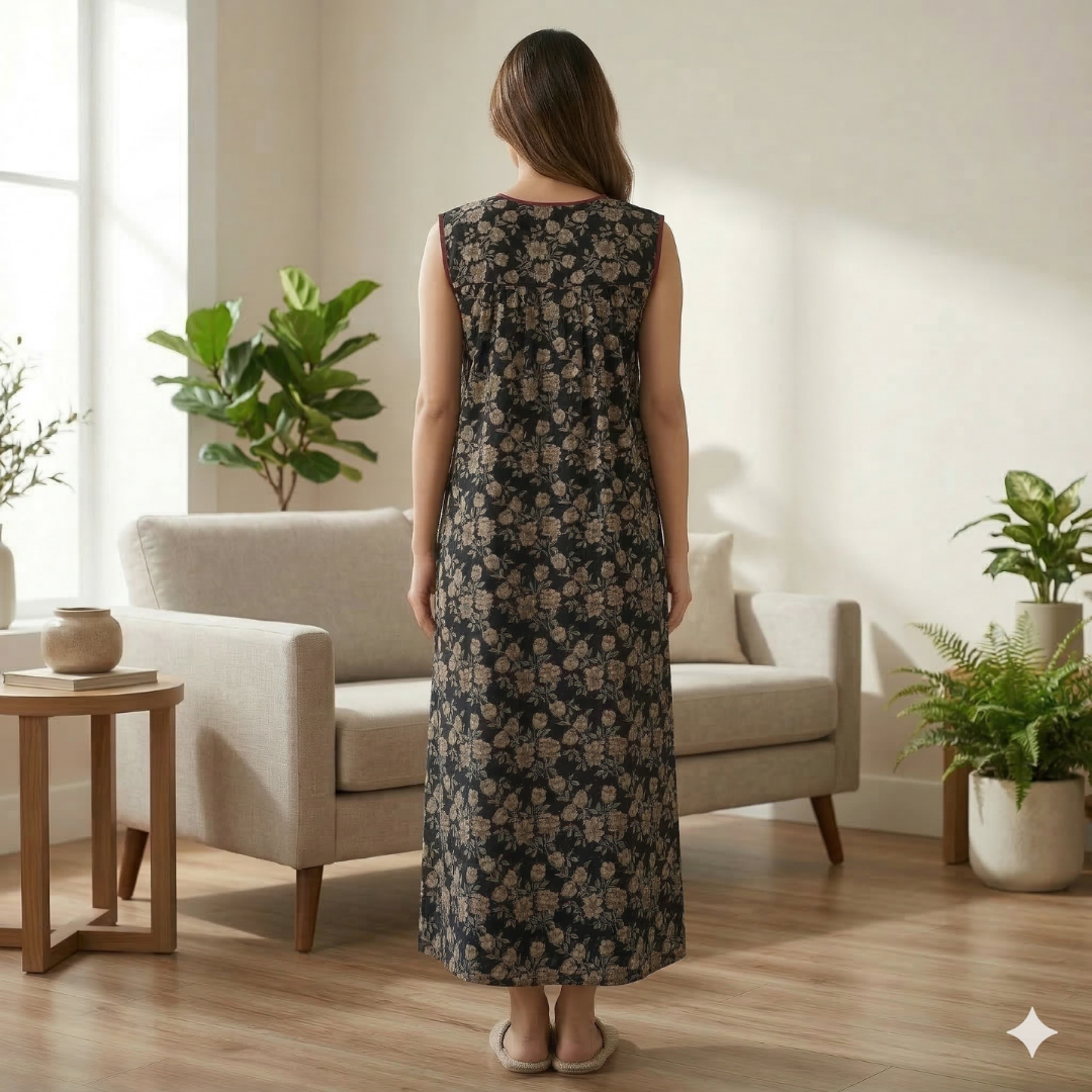 Bizzy Lizzy Black Marigold Sleeveless Yolkcut Nighty