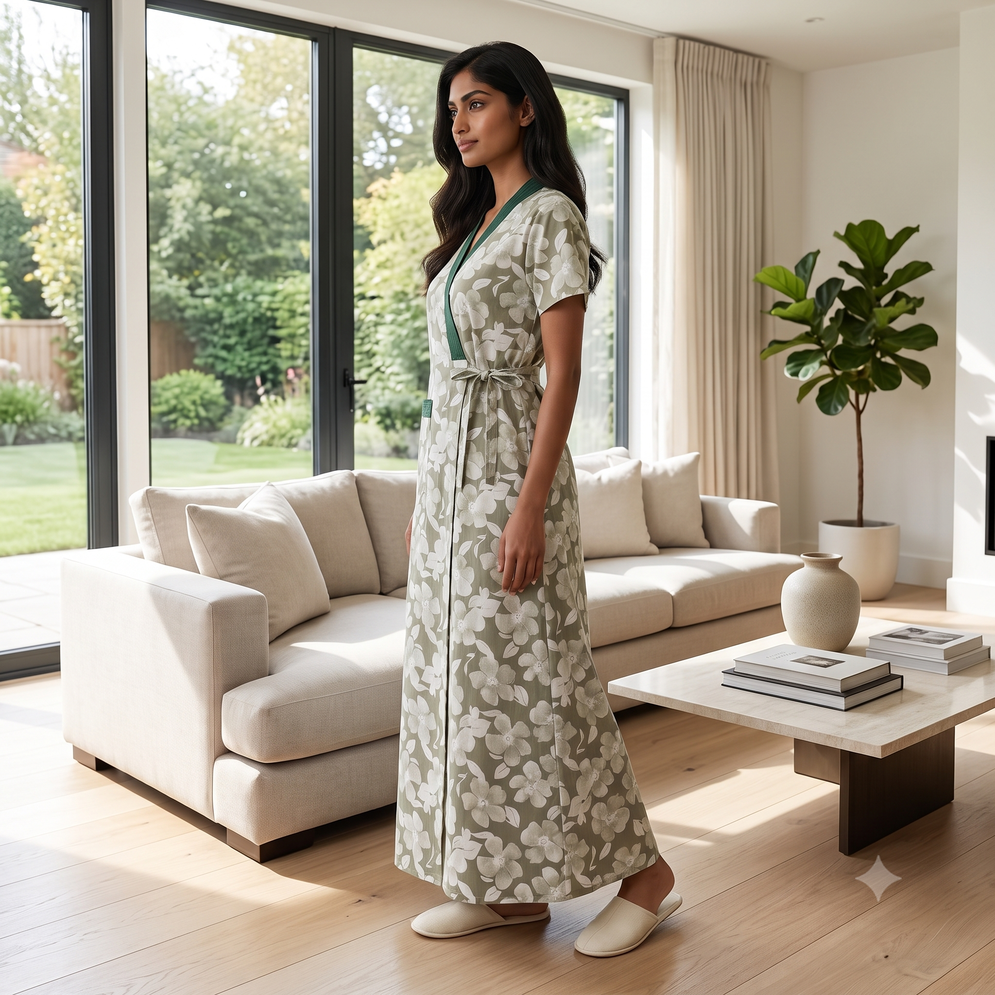 Bizzy Lizzy Green Chrysanthemum 2pc Set Housecoat