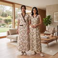 Bizzy Lizzy Brown Chrysanthemum 2pc Set Housecoat