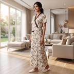 Bizzy Lizzy Brown Chrysanthemum 2pc Set Housecoat