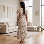 Bizzy Lizzy Brown Chrysanthemum 2pc Set Housecoat