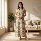 Bizzy Lizzy Brown Chrysanthemum 2pc Set Housecoat