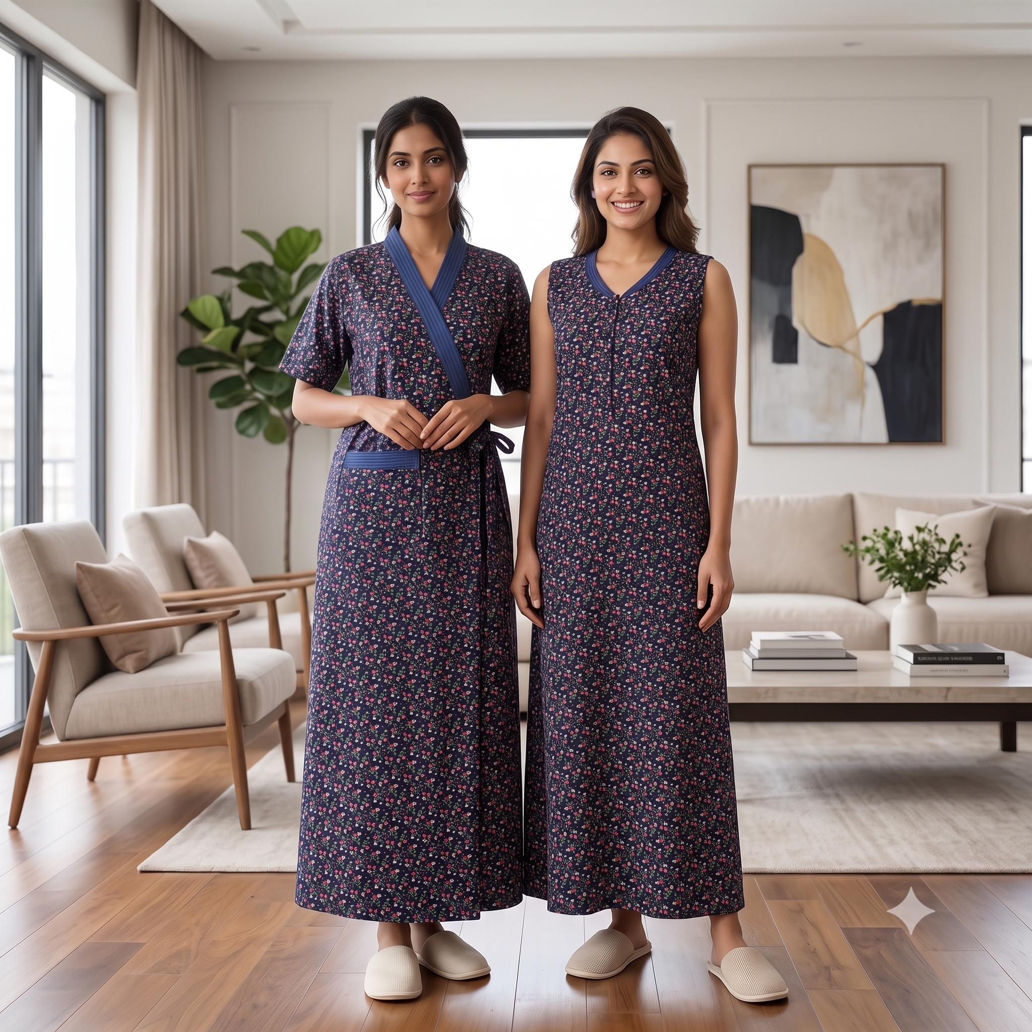 Bizzy Lizzy Navy Blue Magnolia 2pc Set Housecoat