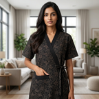 Bizzy Lizzy Black Geranium 2pc Set Housecoat
