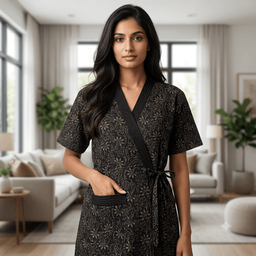 Bizzy Lizzy Black Geranium 2pc Set Housecoat