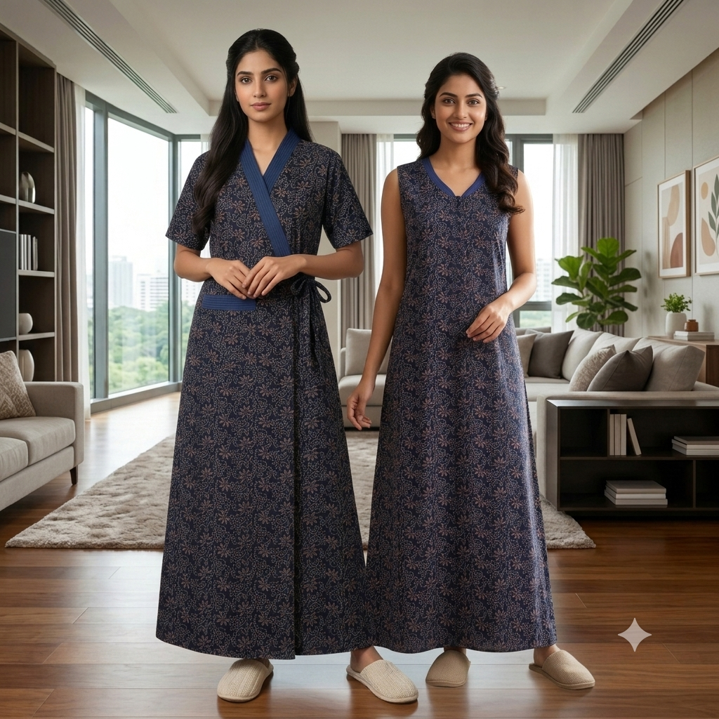 Bizzy Lizzy Navy Blue Geranium 2pc Set Housecoat