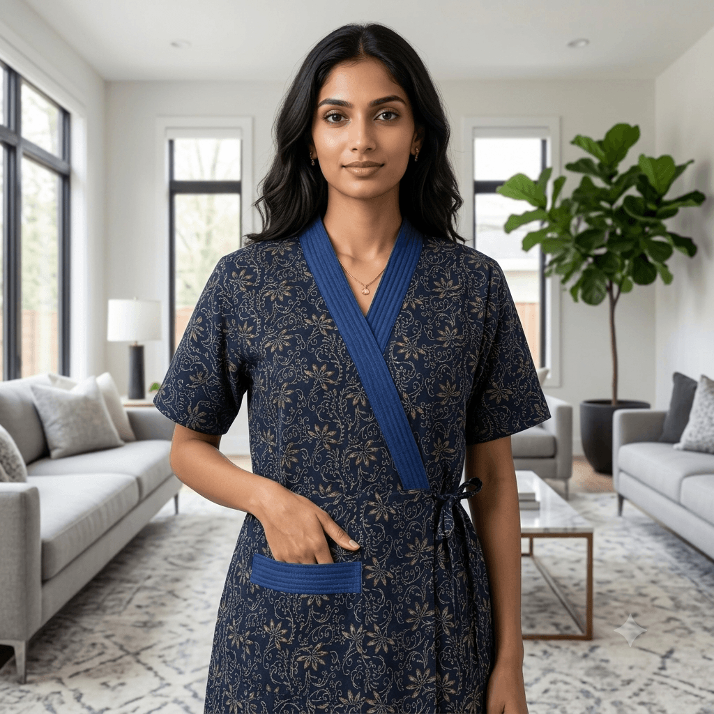 Bizzy Lizzy Navy Blue Geranium 2pc Set Housecoat