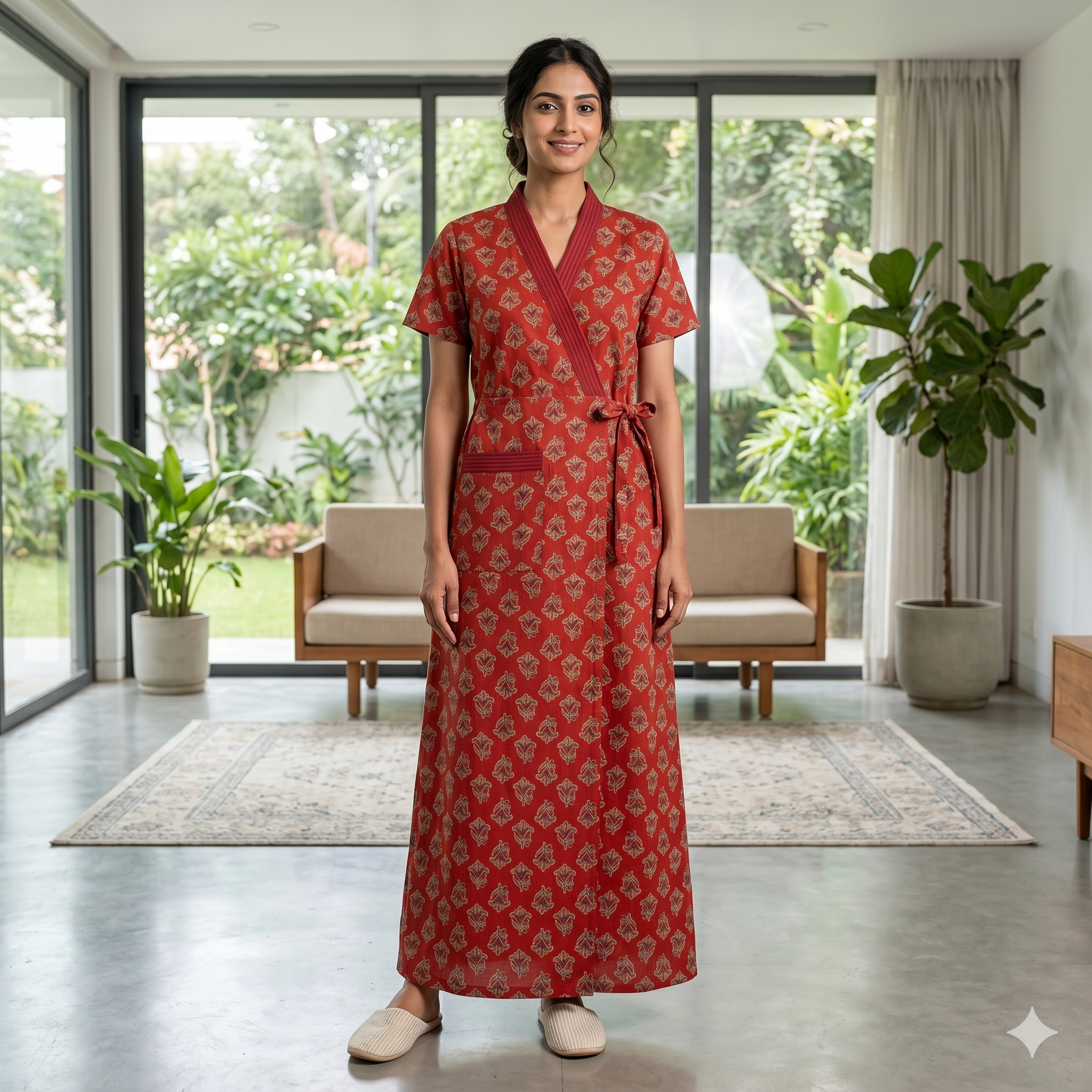 Pure Cotton Red Rose Housecoat