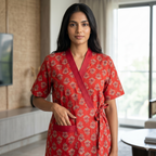 Pure Cotton Red Rose Housecoat