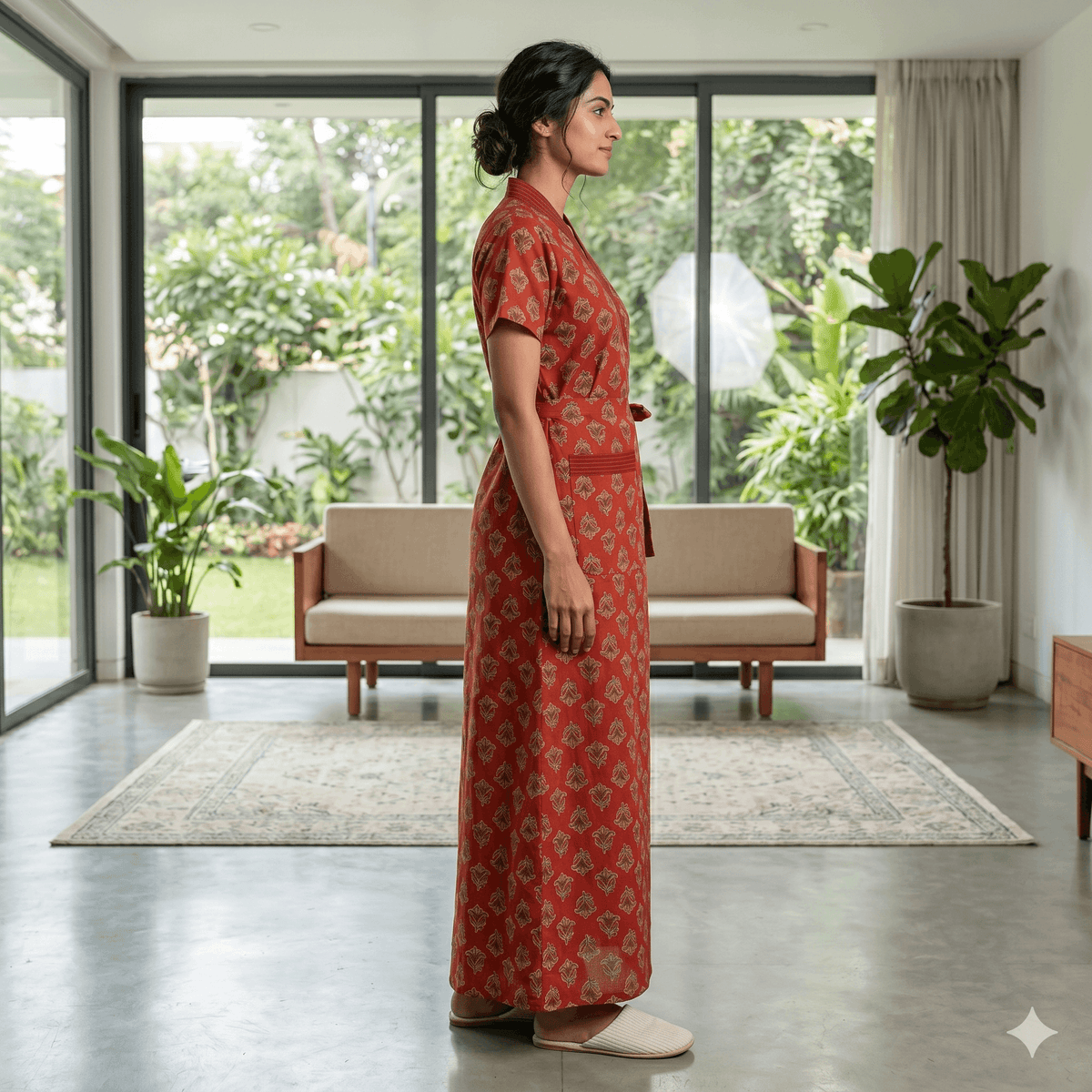 Pure Cotton Red Rose Housecoat