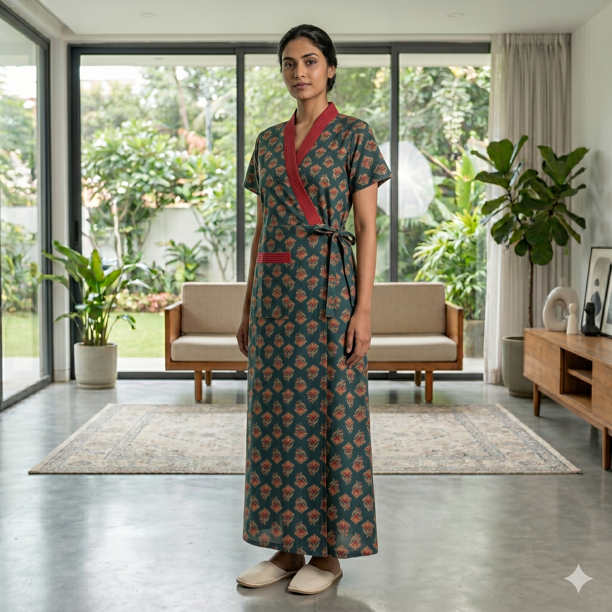 Pure Cotton Green Rose Housecoat