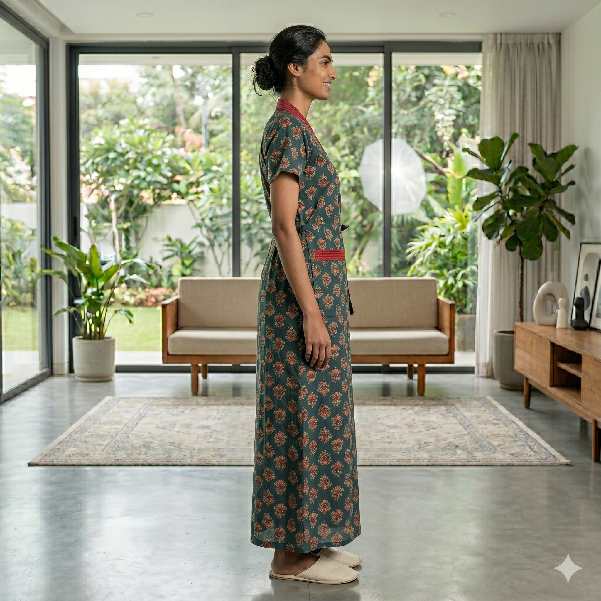 Pure Cotton Green Rose Housecoat