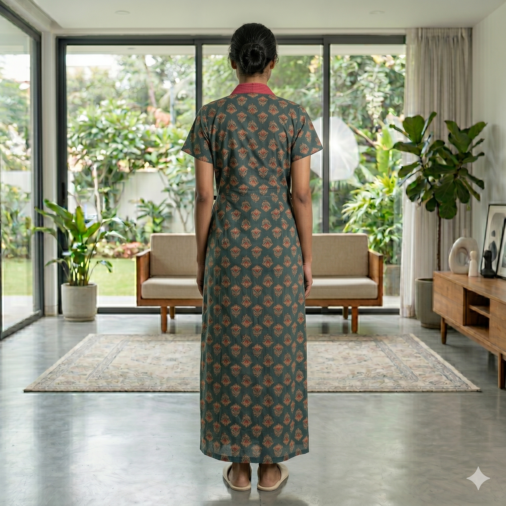 Pure Cotton Green Rose Housecoat