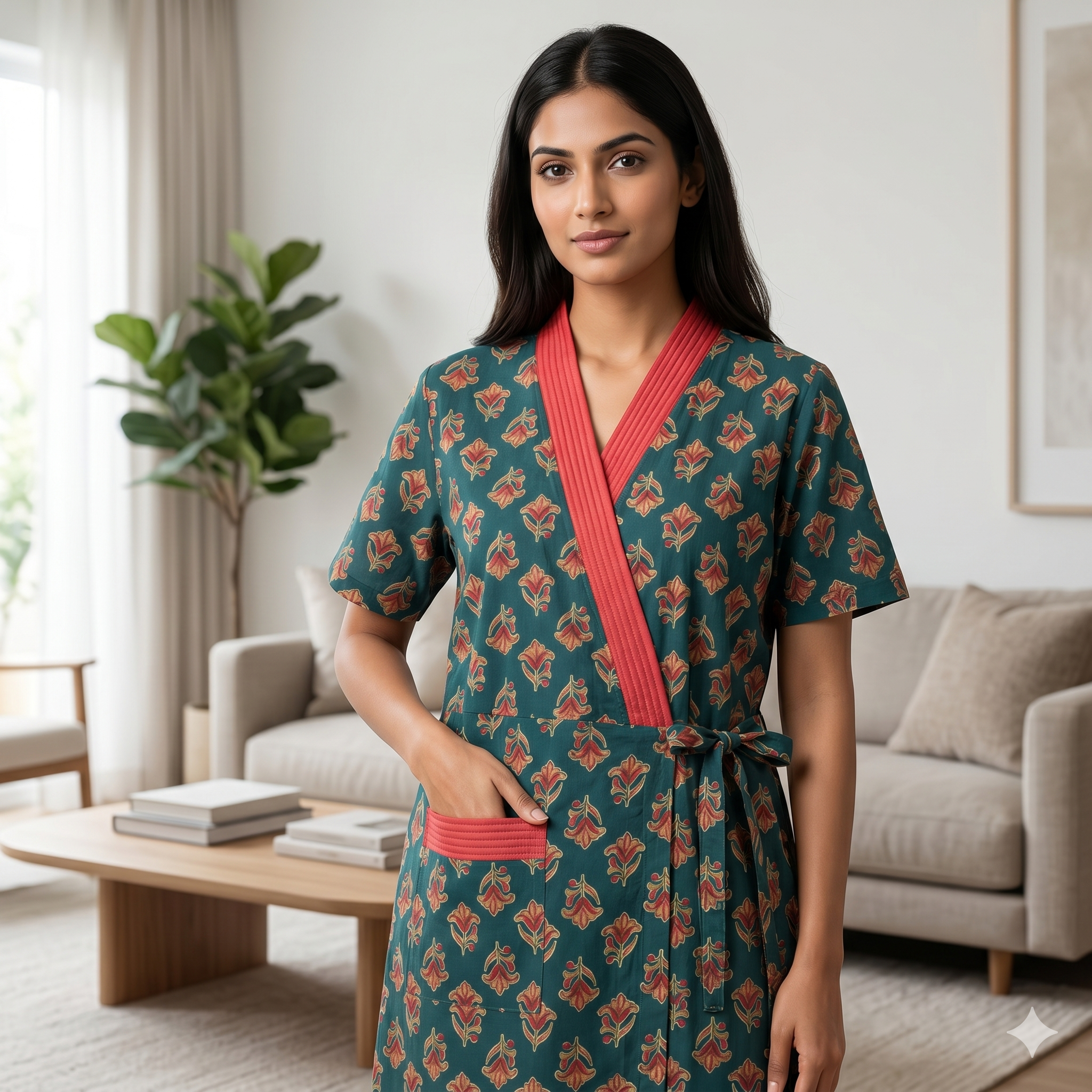 Pure Cotton Green Rose Housecoat