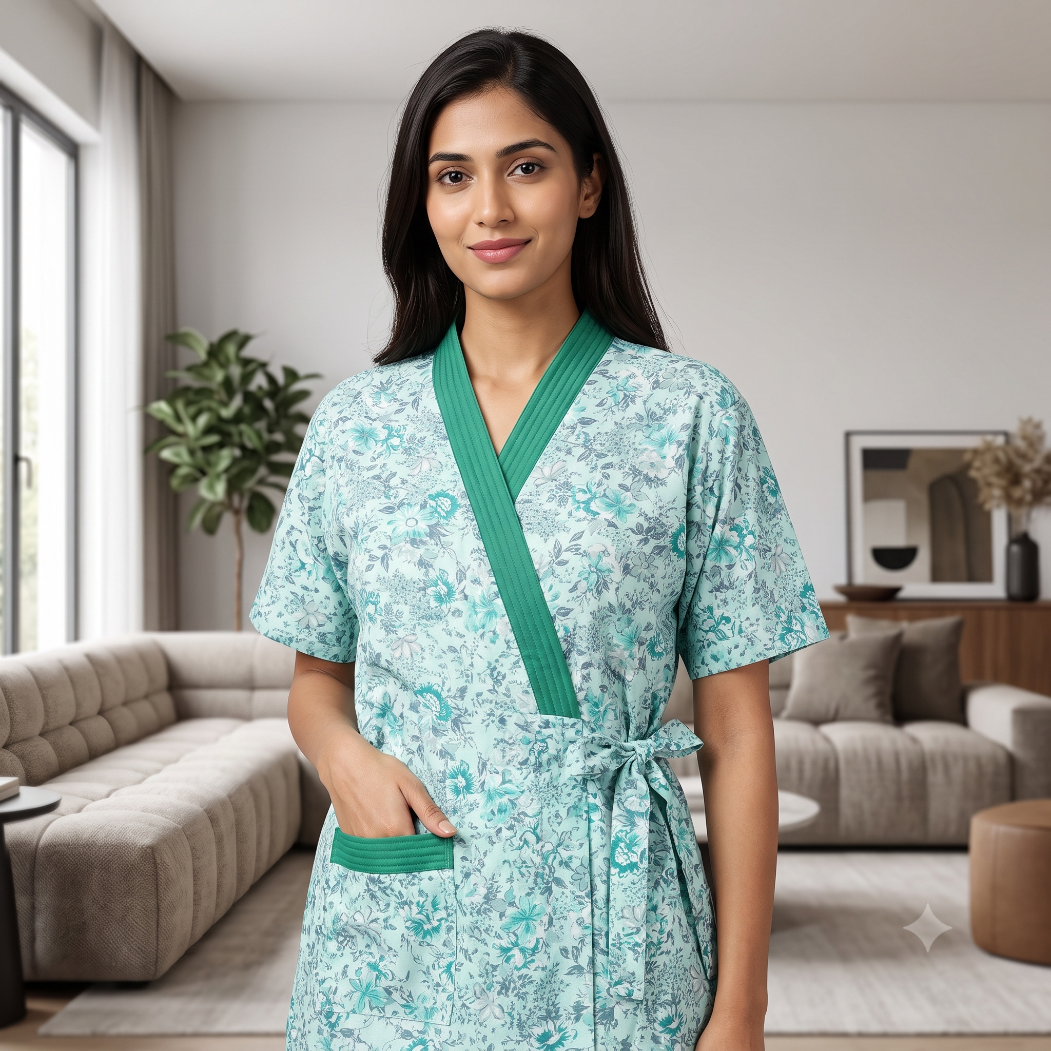 Bizzy Lizzy Light Green Geranium 2pc Set Housecoat