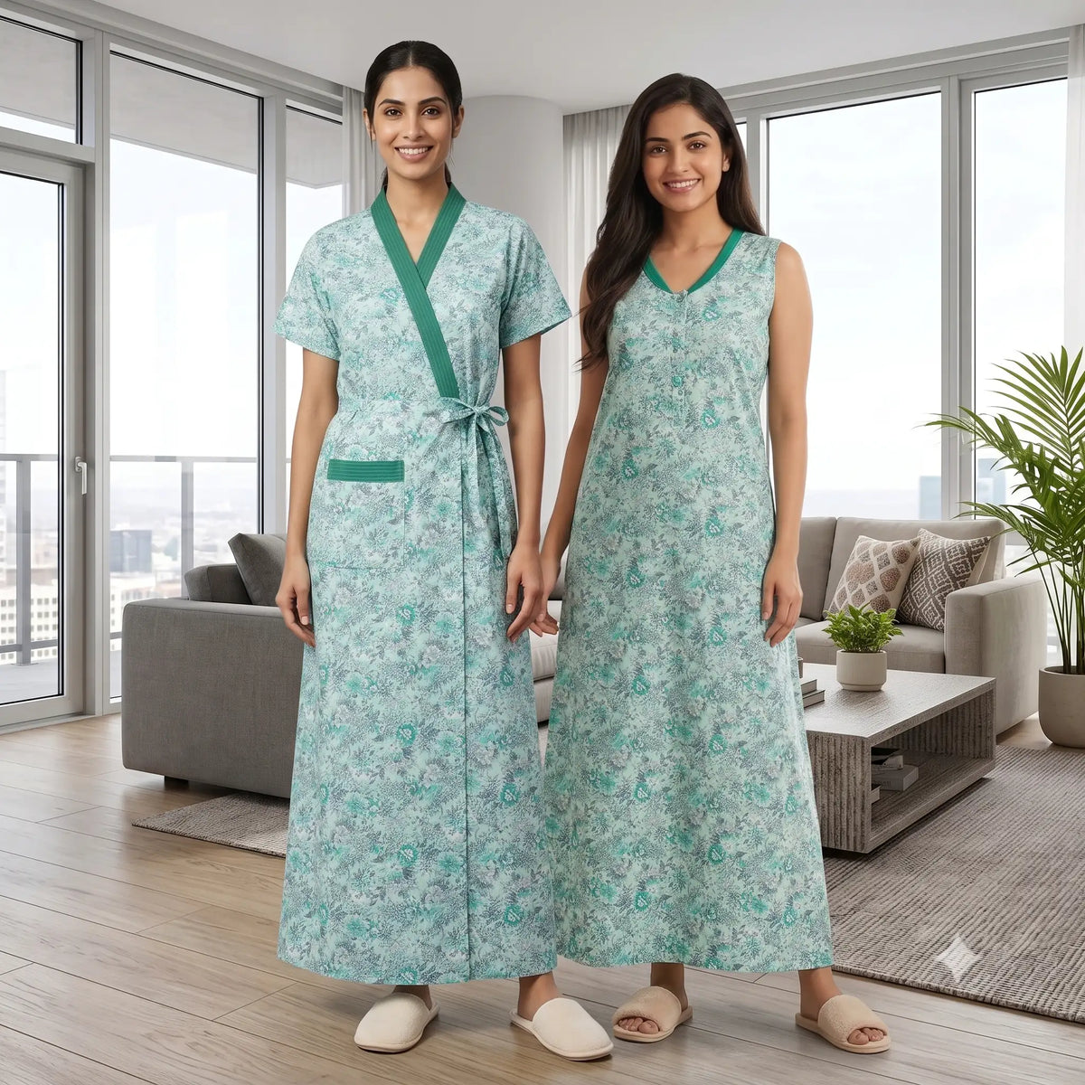 Bizzy Lizzy Light Green Geranium 2pc Set Housecoat
