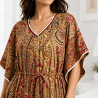 Pure Cotton Red Daisy Kaftan Nighty