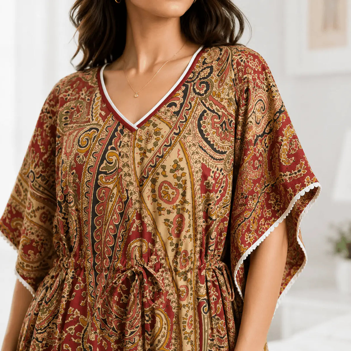 Pure Cotton Red Daisy Kaftan Nighty