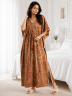 Pure Cotton Red Daisy Kaftan Nighty