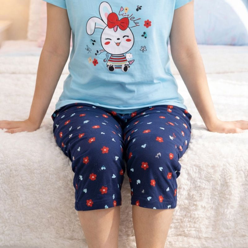 Premium Cotton Hosiery Capri Night Suit