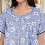 Pure Cotton Light Blue Carnation Full Front Open Nighty