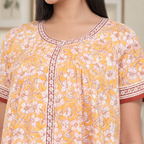 Pure Cotton Light Yellow Carnation Full Front Open Nighty