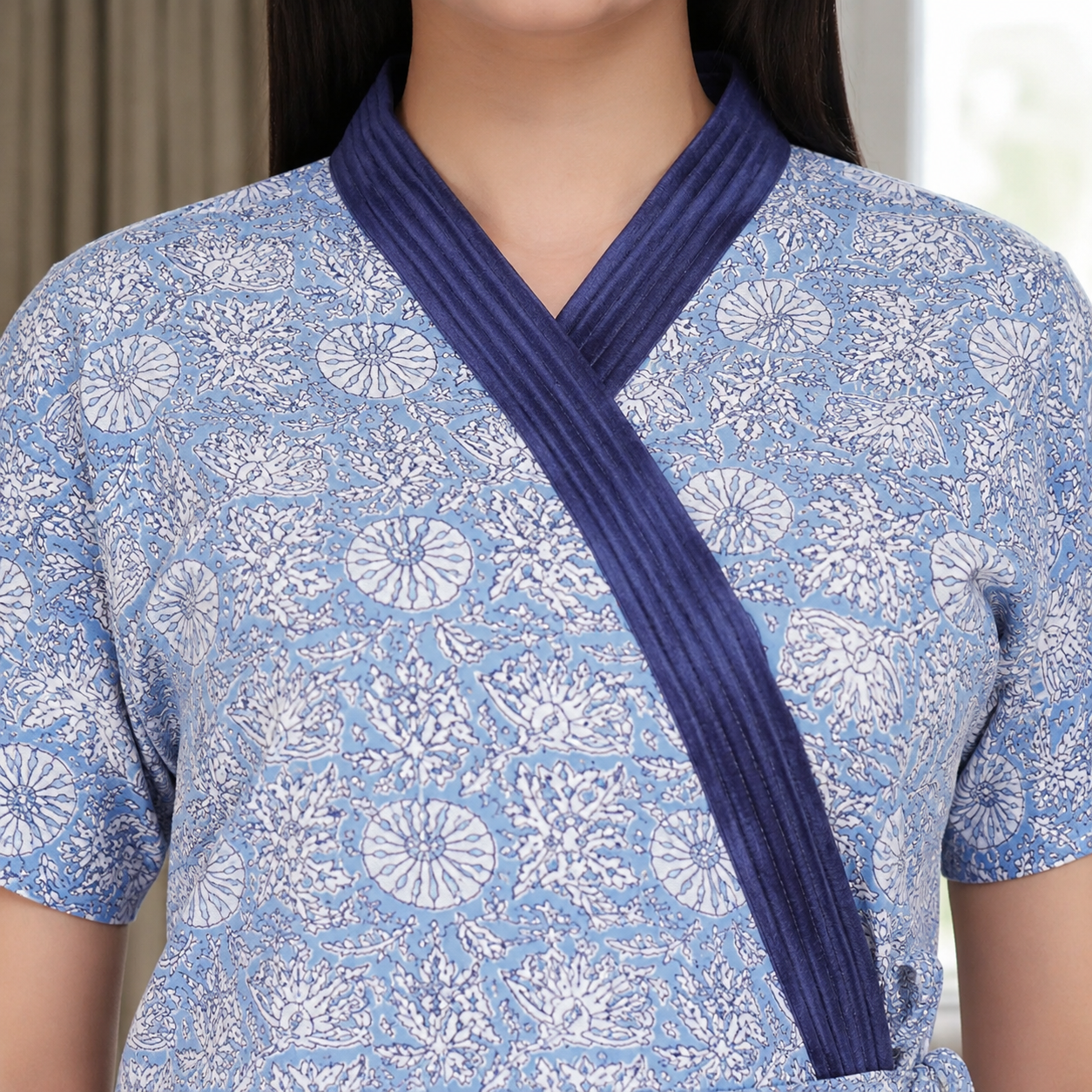Pure Cotton Blue Daffodil Housecoat