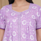 Pure Cotton Light Purple Carnation Full Front Open Nighty
