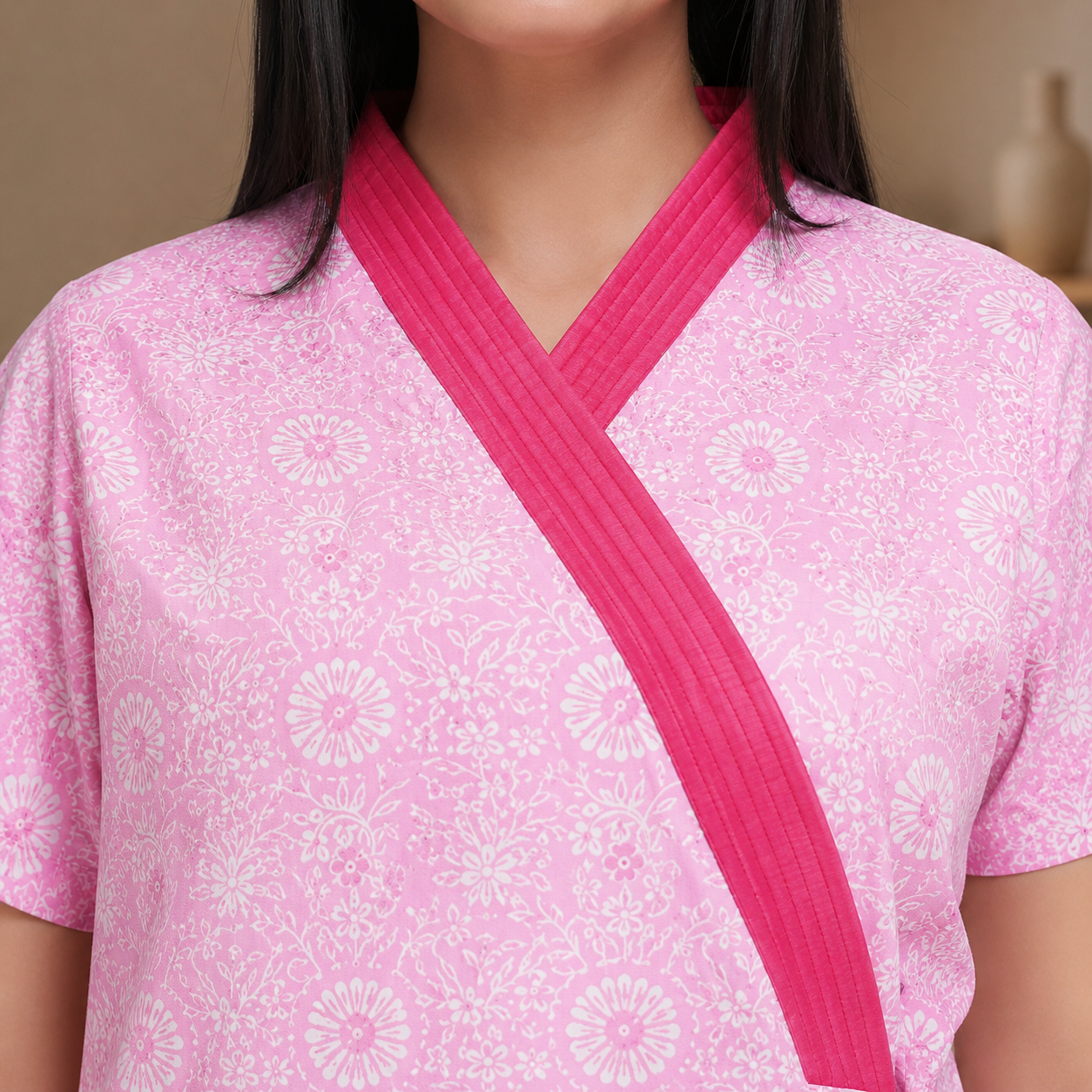 Pure Cotton Pink Daffodil Housecoat