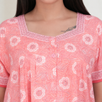 Pure Cotton Light Peach Carnation Full Front Open Nighty