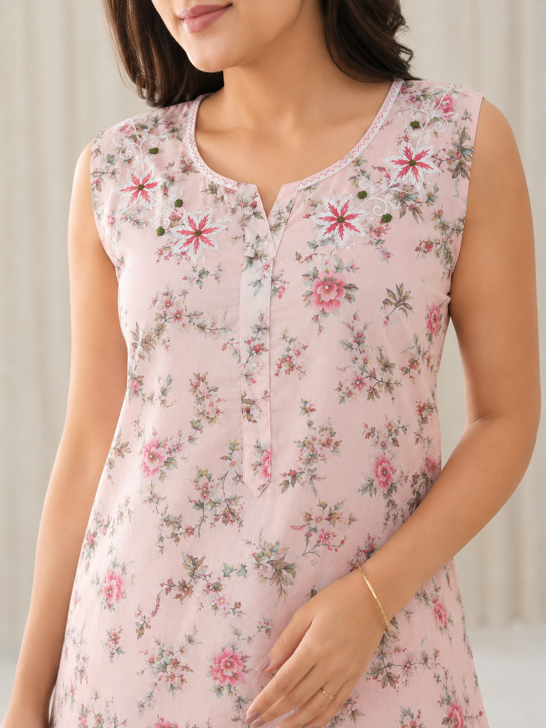 Bizzy Lizzy Peach Daisy Sleeveless A-Line Nighty