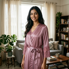 Satin Light Pink Daffodils 2pc Set Housecoat