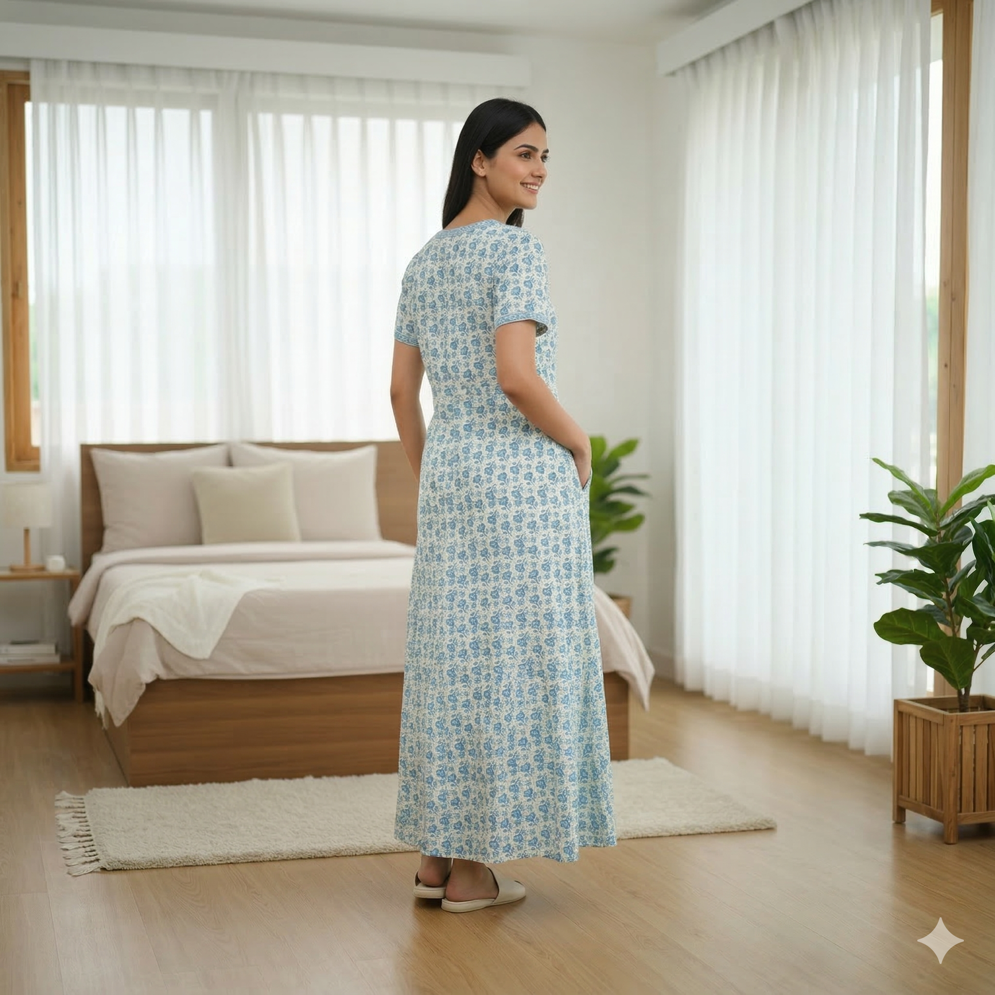 Pure Cotton A-Line Light Sky Orchid Nighty