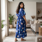 Satin Royal Blue Daisy Kaftan Nighty