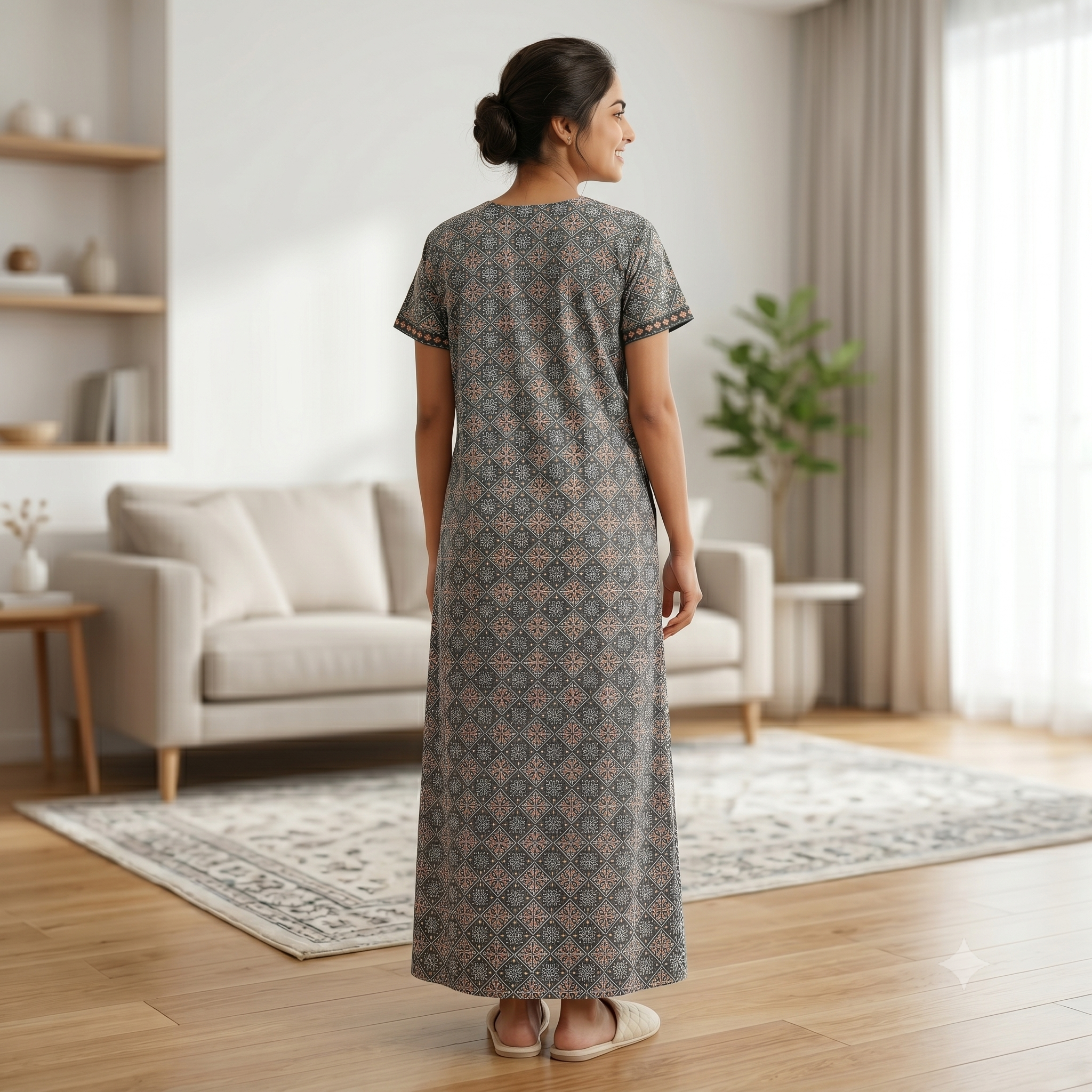 Pure Cotton A-Line Green Stock Nighty